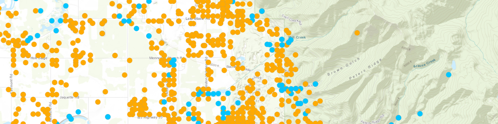Graphic of dots indicating water rights